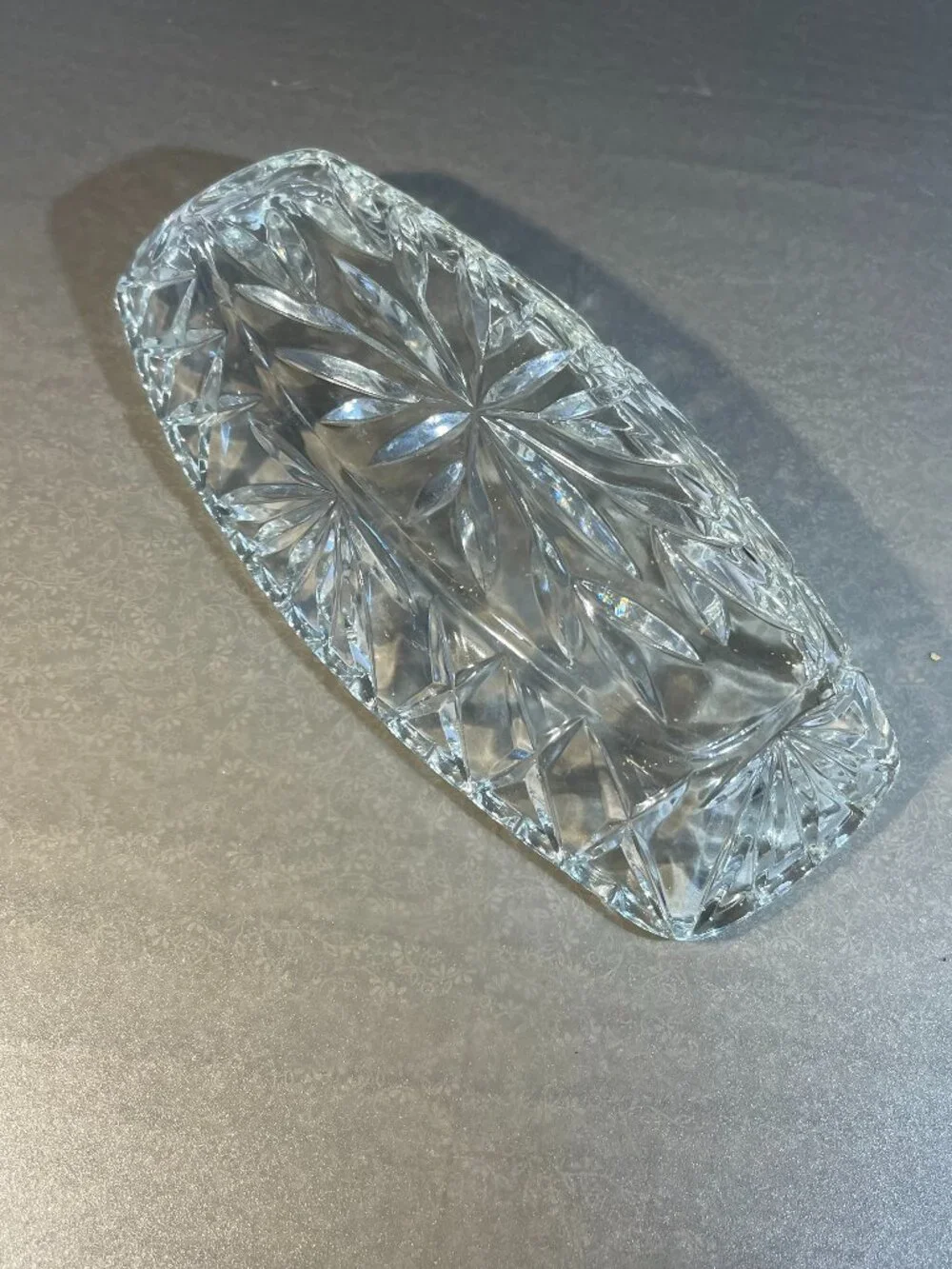 Vintage Pressed Glass Oblong Candy Bowl/Cracker Dish with Scalloped Rim (#711)